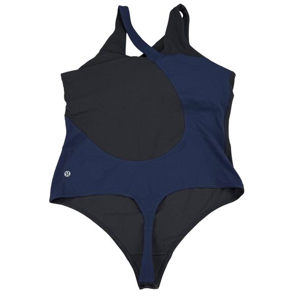 LULULEMON Nulu Asymmetrical Bodysuit Sz 12 Black / True Navy - Picture 3 of 6